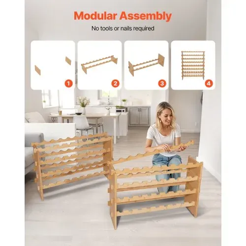 VEVOR stapelbares modulares Weinregal für 72 Flaschen, 8-stöckig, Flaschenregal mit 80 kg Gesamtbelastbarkeit, wackelfrei, Weinflaschenständer für Küche Weinkeller Bar, Weinflaschenhalter Natur – Bild 5