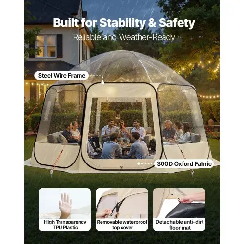 VEVOR Pop-up-Bubble-Zelt, 458 x 432 x 230 cm, transparentes Campingzelt, Garten-Kuppel-Iglu-Zelt mit Fenstern, Sportzelt, 540°-Panoramablick, für 12–15 Personen, Terrasse, Hinterhof – Bild 2