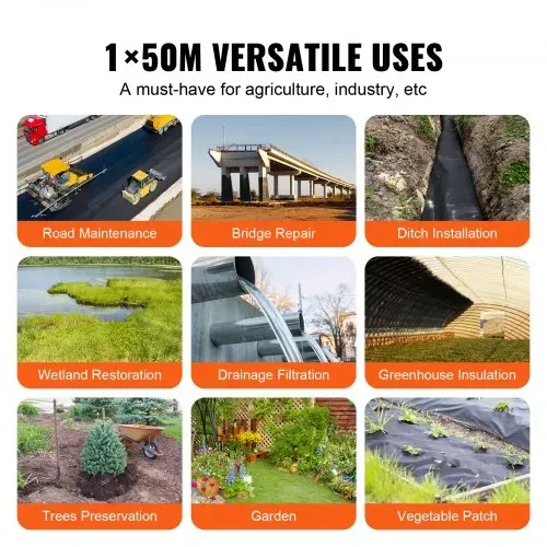 VEVOR Einfahrtsstoff, 1 x 49,98 m nicht gewebter Geotextilstoff für den Landschaftsbau, strapazierfähiger Garten-Unkrautschutzstoff, 4,43 Unzen Landschaftsstoff, Drainagestoff für – Bild 5