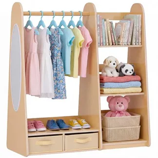 VEVOR Kinderkleiderschrank 98,5x40x106 cm, Kindergarderobe mit Spiegel Kleiderstange Ablagen, Verkleidungsschrank mit 2 Stoffschubladen für Mädchen, Kinderschrank für Kostüme Schlafzimmer, Naturholz VEVOR Kinderkleiderschrank 98,5x40x106 cm, Kindergarderobe mit Spiegel Kleiderstange Ablagen, Verkleidungsschrank mit 2 Stoffschubladen für Mädchen, Kinderschrank für Kostüme Schlafzimmer, Naturholz