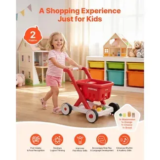 VEVOR Einkaufswagen für Kinder, Einkaufswagen Supermarkt Spielzeug mit Spiel-Lebensmittel Zubehör & Rollen, Höheverstellbares PP-Kaufladenzubehör mit Licht Sound Kaufmannsladen Spiele für Kinder ab 2 VEVOR Einkaufswagen für Kinder, Einkaufswagen Supermarkt Spielzeug mit Spiel-Lebensmittel Zubehör & Rollen, Höheverstellbares PP-Kaufladenzubehör mit Licht Sound Kaufmannsladen Spiele für Kinder ab 2
