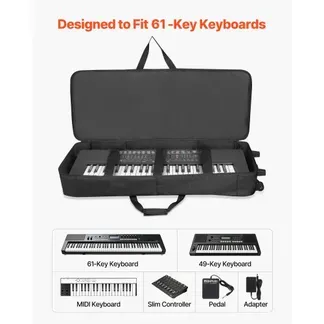 VEVOR Keyboardtasche, Keyboard Tasche für 61 Tasten, 1100 x 440 x 180 mm E-Klaviere Gigbag mit verstellbaren Schulterriemen, Tragegriffen & Rollen, 1680D, wasserabweisend & gepolstert für Keyboard VEVOR Keyboardtasche, Keyboard Tasche für 61 Tasten, 1100 x 440 x 180 mm E-Klaviere Gigbag mit verstellbaren Schulterriemen, Tragegriffen & Rollen, 1680D, wasserabweisend & gepolstert für Keyboard
