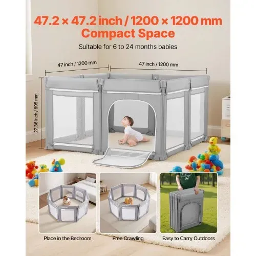 VEVOR Baby Laufstall, 120 x 120 cm, Spielstall, Spielplatz mit Reißverschlusstür und weichem, atmungsaktivem Netz, lückenloses Aktivitätszentrum für Kleinkinder von 6–24 Monaten VEVOR Baby Laufstall, 120 x 120 cm, Spielstall, Spielplatz mit Reißverschlusstür und weichem, atmungsaktivem Netz, lückenloses Aktivitätszentrum für Kleinkinder von 6–24 Monaten