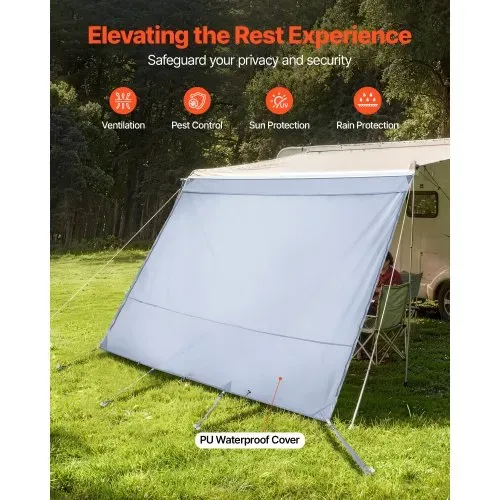 VEVOR Sonnenschutz (2 x 2,8 m) für Markisen (3 m), Markisen-Vorderwand mit UV50+ & Reißverschluss-PU-Bezug & Doppelt Genähtem Polyester-Netzgewebe, Regenschutz für Wohnmobil, Camping & Wohnwagen – Bild 3