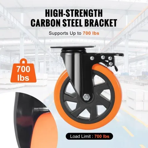 VEVOR Möbelrollen 4er-Set Lenkrollen PVC φ152,4mm Laufrollen 1.270kg Tragfähigkeit Transportrollen mit A/B-Bremsen Kastenrollen 360° Drehbar Schwerlastrollen für Häusern Büros Studios Fabriken – Bild 3