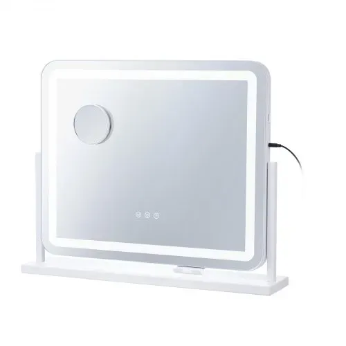 VEVOR Hollywood Schminkspiegel mit Beleuchtung, Kosmetikspiegel mit 3 Farbbeleuchtungsmodi, Schminkspiegel mit LEDs & 5-facher Vergrößerung, USB, Smart-Touch-Steuerung, 360°-Drehbar, 547x447mm – Bild 10