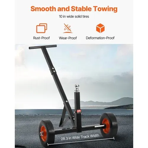 VEVOR Rangierhilfe Anhänger, Anhängerwagen, 272 kg Stützlast, 42 & 56cm einstellbare Höhe, 47,3mm Kupplungskugel, 254 mm Vollgummireifen, zum Bewegen von Wohnmobil-Bootsanhängern – Bild 3