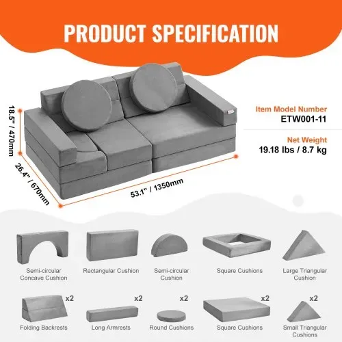 VEVOR Spielsofa Kindersofa, 15 in 1 Kindersofa aus Schaumstoff, Matratze Multifunktional Spieltisch Puzzle Sofa, Kindersessel Faltbar, Pädagogisches Spielzeug Kindersessel Spielsofa Kuschelecke – Bild 6
