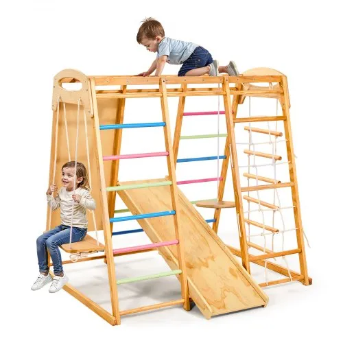 VEVOR Indoor Spielplatz Klettergerüst (9 in 1) aus Holz, 113 kg belastbares Montessori-Kletterspielzeug-Set mit Schaukeln/Klettergerüst/Rutsche/Holzleiter/Strickleiter/Kletternetz/Fels/Stange/Seil VEVOR Indoor Spielplatz Klettergerüst (9 in 1) aus Holz, 113 kg belastbares Montessori-Kletterspielzeug-Set mit Schaukeln/Klettergerüst/Rutsche/Holzleiter/Strickleiter/Kletternetz/Fels/Stange/Seil