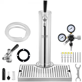 VEVOR Bierturm-Satz, Bier-Umrüstsatz für Einzelzapfhahn, Bier-Turmspender aus Edelstahl mit Doppelmessgerät W21.8-Regler & S-System-Fasskupplung, Bier-Tropfschale für Partys zu Hause VEVOR Bierturm-Satz, Bier-Umrüstsatz für Einzelzapfhahn, Bier-Turmspender aus Edelstahl mit Doppelmessgerät W21.8-Regler & S-System-Fasskupplung, Bier-Tropfschale für Partys zu Hause
