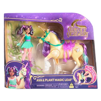Unicorn Academy Set – Ava und Pflanzen-Magie Leaf mit echter Mähne und Schweif sowie magischer Leuchtfunktion, ca. 12 cm große Originalfiguren zur beliebten Netflix Serie Unicorn Academy Set – Ava und Pflanzen-Magie Leaf mit echter Mähne und Schweif sowie magischer Leuchtfunktion, ca. 12 cm große Originalfiguren zur beliebten Netflix Serie