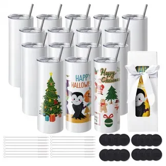 VEVOR 16er-Pack gerade Sublimationsbecher, 567 g Blanko-Becher, Edelstahl-Doppelwandbecher mit Strohhalm, Deckel, Bürste, Boden, Schrumpffolie, Geschenkbox, für Wärmepresse und Wärmeübertragung VEVOR 16er-Pack gerade Sublimationsbecher, 567 g Blanko-Becher, Edelstahl-Doppelwandbecher mit Strohhalm, Deckel, Bürste, Boden, Schrumpffolie, Geschenkbox, für Wärmepresse und Wärmeübertragung