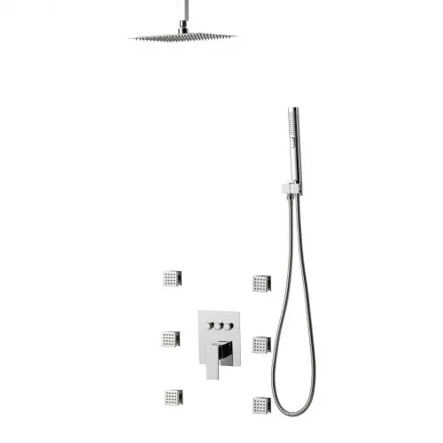 VEVOR Duschsystem-Set mit 10 Zoll Regenduschsystem / 6 Körperbrausen / 2 in 1 Handbrause, drehbarer Regenkopfsystem (3 Funktionen), Messingventil und Verkleidungssatz, Chrom Badezimmer – Bild 9