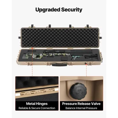 VEVOR Waffenkoffer mit Hartschale für Langwaffen, abschließbarer Gewehrkoffer mit vorgeschnittenen Schaumstoffen, Langwaffenkoffer Waffenaufbewahrung rollbar IP67 wasserfest, 138 x 38,5 x 16,5 cm Khaki – Bild 5