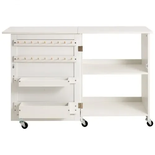 VEVOR klappbarer Nähtisch Mehrzweck Nähmaschinentisch mit Rollen & Regalen & Ablagefächern & Holzstiften & magnetischen Türen, Nähmaschine weiß (1170 x 400 x 778 mm) – Bild 10