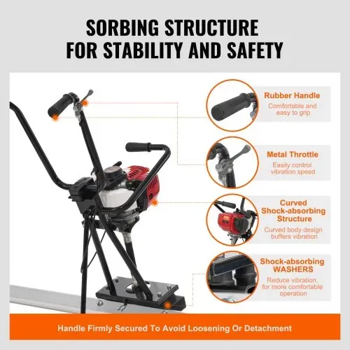 VEVOR Gas Beton-Estrichmaschine mit 2445mm Aluminiumplatten-Geradekantenstangensatz, 4-Takt-Vibrationsmotor für Zement-Finishing mit höhenverstellbaren Griffen, hocheffiziente Betonwerkzeuge 6500U/min – Bild 4