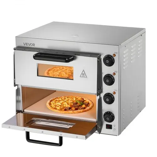 VEVOR Kommerzieller Pizzaofen für die Arbeitsplatte, 16-Zoll-Doppeldecker-Schichten, elektrischer Pizzaofen aus Edelstahl mit Stein und Griff, Mehrzweck-Pizzamaker für den Innenbereich zum Backen von Brezeln im Restaurant zu Hause – Bild 8