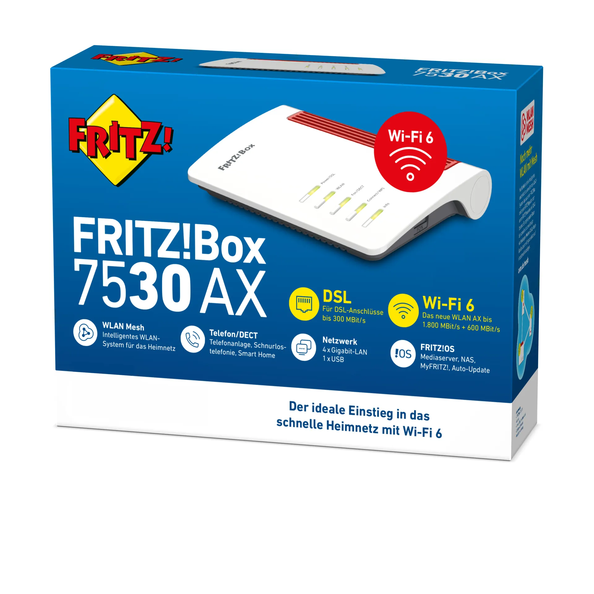 Box FRITZ! 7530 AX WLAN-Router Gigabit Ethernet Dual-Band (2,4 GHz/5 GHz) Grau, Rot, Weiß – Bild 6