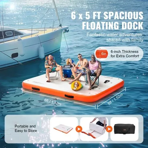 VEVOR Aufblasbares Schwimmdock, 1,82 x 1,52 m Dockplattform, rutschfeste Wasserschwimmdockmatte mit tragbarer Tragetasche und abnehmbarer Leiter, schwimmende Plattform-Inselfloß für Pool, Strand, Meer – Bild 2
