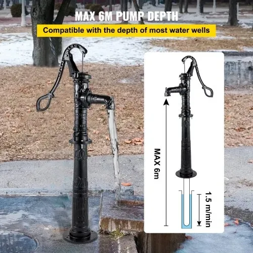 VEVOR Schwengelpumpe Gusseisen Gartenpumpe 40x15x68cm Wasserpumpe mit 67cm Pumpenständer Handwasserpumpe Nostalgie Handschwengelpumpe Schwarz ideal als Dekoration für Familienteiche Höfe und Gärten – Bild 3