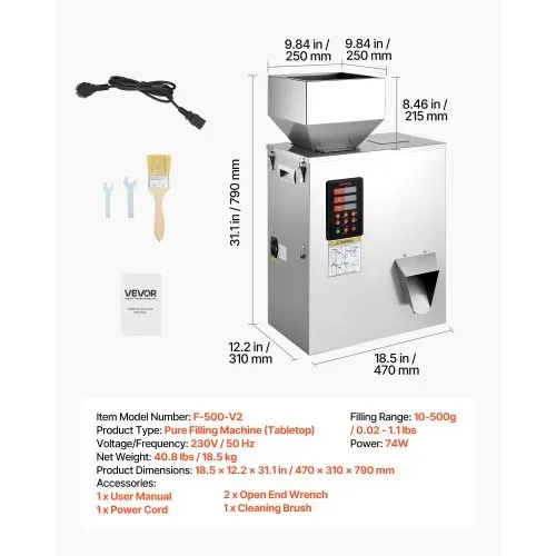 VEVOR Pulverabfüllmaschine Partikelspender Pulverfüller Automatisch 10-500g, Intelligentes Wiegen & Abfüllen, Edelstahlkonstruktion, Hohe Genauigkeit, Ideal für Nüsse Samen Tee Kaffeebohnen Gewürze Mehl – Bild 6