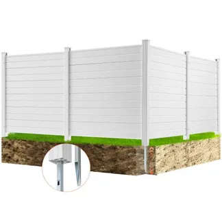 VEVOR 4xPaneele Gartenzaun 122x122cm Sichtschutzzaun PVC und verzinktes Blech-Erdspieß Windschutzzaun Metallpfähle bis 50cm Lamellenzaun Steckzaun Sichtschutz ideal für Pool-Ausrüstung Klimaanlagen VEVOR 4xPaneele Gartenzaun 122x122cm Sichtschutzzaun PVC und verzinktes Blech-Erdspieß Windschutzzaun Metallpfähle bis 50cm Lamellenzaun Steckzaun Sichtschutz ideal für Pool-Ausrüstung Klimaanlagen