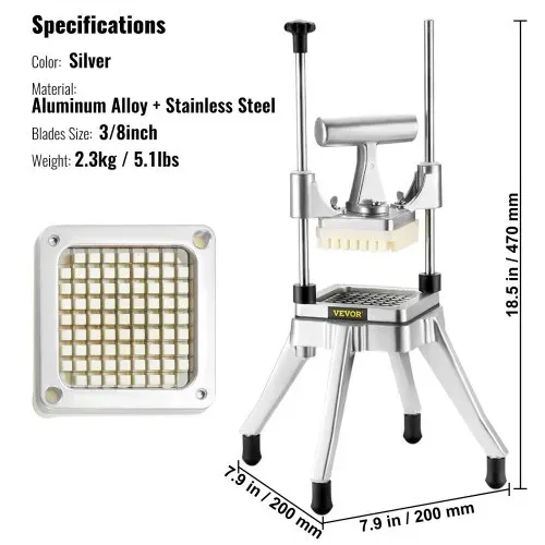 VEVOR Frittiermaschine 3/8 Zoll, Kartoffelschneider, Pommes-Schneidemaschine, zum Schneiden von Gemüse / Obst / Gurken / Kartoffeln / Zwiebeln / Pilz / Äpfeln – Bild 6