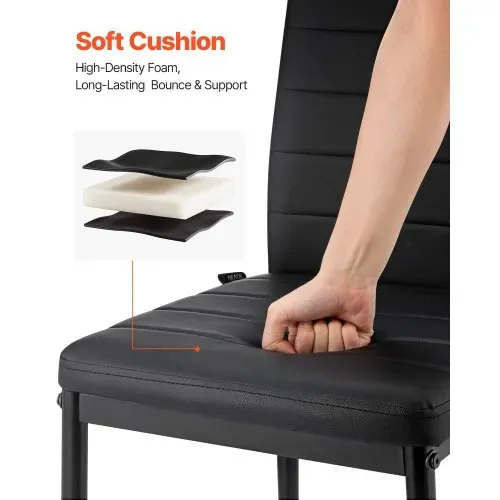 VEVOR moderner Esszimmerstuhl (4 Stk.) eleganter gepolsterter Leder-Beistellstuhl (136 kg belastbar) für Esstische, platzsparender Küchentischstuhl mit dicken Kissen & Metallbeinen, Schwarz Café – Bild 4