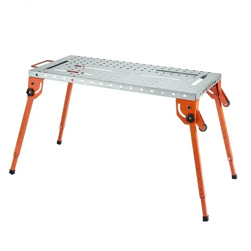 VEVOR Faltbarer Schweißtisch 533x1118mm, 226 kg Tragkraft, Werktisch mit 4-stufiger Höhenverstellung, Werkbank mit 6 Werkzeugschlitzen und 16mm Befestigungslöchern für Reparatur von Schweißbaugruppen – Bild 8