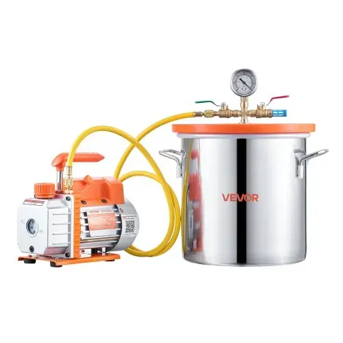 VEVOR Vakuumpumpe mit 11,4 L Vakuumkammer, 3,5 CFM 99 L/min, 1-stufige Unterdruckpumpe 180 W, Vacuum Pump Kit, 1,5 m Schlauch, zur Stabilisierung von Holz und Entgasung von Silikonharz – Bild 10
