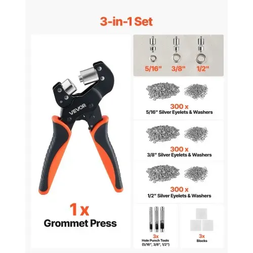 VEVOR Ösenzange 900 tlg. Set Ösen 8mm 10mm 12mm Magnetische Ösenpresse, Ösenstanze aus Stahl mit Magnetkopf Rutschfester Griff Geeignet für Leder Planen Schuhe Bastelarbeiten & Stoff – Bild 2