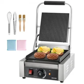 VEVOR Kommerzieller Kontaktgrill 1800 W Elektrogrill Sandwichmaker Panini Presse aus Edelstahl mit Griff & Temperaturregelung, 22 x 23 cm flache Emailleplatte (Einzel), für Hamburger Steak Speck VEVOR Kommerzieller Kontaktgrill 1800 W Elektrogrill Sandwichmaker Panini Presse aus Edelstahl mit Griff & Temperaturregelung, 22 x 23 cm flache Emailleplatte (Einzel), für Hamburger Steak Speck