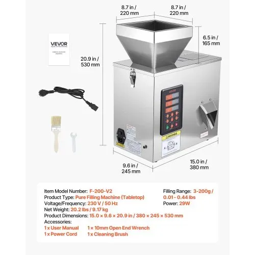 VEVOR Pulverabfüllmaschine Partikelspender Pulverfüller Automatisch 3-200g, Intelligentes Wiegen & Abfüllen, Edelstahlkonstruktion, Hohe Genauigkeit, Ideal für Nüsse Samen Tee Kaffeebohnen Getreide – Bild 6