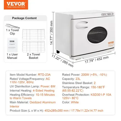 VEVOR 23 L Handtuchwärmer Kompressen Towel Handtuch Wärmer 50–60 Handtücher, Handtuch Hot Cabinet Handtuch Hot Cabinet mit UV-Lampe, Kompressenwärmer Heißhandtuchwärmer 360°-Heizfunktion – Bild 6