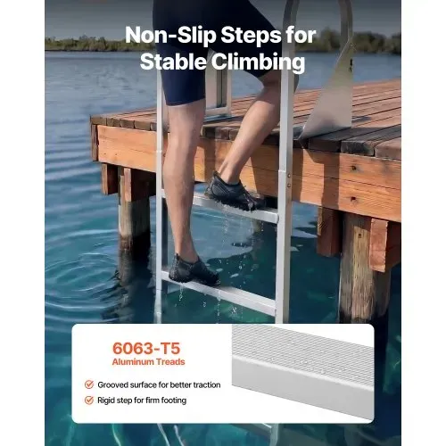 VEVOR Dockleiter Klappbar, Bootsleiter mit 4 Rutschfesten Stufen Breite Pedale & Handlauf, Poolleiter mit 159 kg Tragkraft aus Aluminiumlegierung, Einstiegsleiter für Docks Pools Seen Boote, Silber – Bild 2