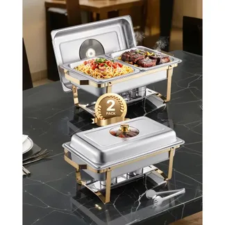 VEVOR Chafing Dish Set Speisenwärmer Edelstahl mit 4 Behältern in halber Größe (4 L pro), rechteckiger Wärmespender mit sichtbarem Deckel & Wasserpfannenständer & Brennstoffhalter, für Partys VEVOR Chafing Dish Set Speisenwärmer Edelstahl mit 4 Behältern in halber Größe (4 L pro), rechteckiger Wärmespender mit sichtbarem Deckel & Wasserpfannenständer & Brennstoffhalter, für Partys