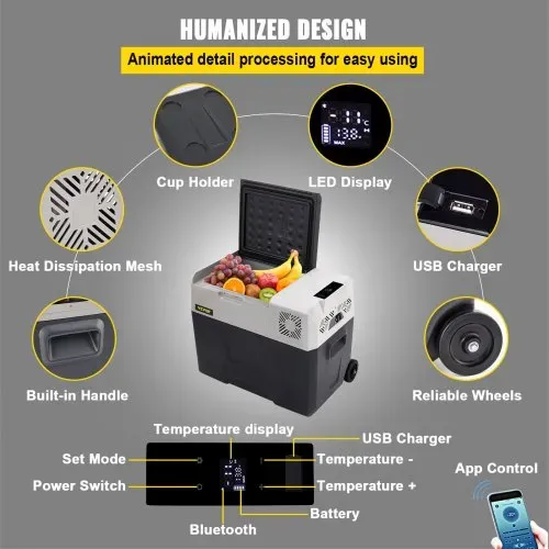VEVOR Kompressor-Kühlbox 40 L mit App-Steuerung und Rädern für Unterwegs, -20 bis 20 °C, 12/24 V DC und 120/240 V AC, Tragbarer Auto-Kühlschrank mit USB-Anschluss für Camping, Wohnmobil, Boot und Lkw – Bild 4