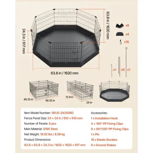 VEVOR Welpenauslauf Welpenlaufstall Welpenzaun 61cm 8-tlg. mit Bodenmatte, Spielplatz für Kleine Hunde Katzen & Andere Kleintiere Faltbar Durch die Verschiedenen Formen Vielfältig Einsetzbar – Bild 6