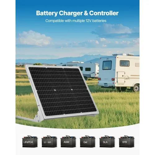 VEVOR 12V Monokristallines Solarpanel-Kit 50W, Batterieladegerät mit verbessertem MPPT-Controller & verstellbarer Halterung, IP65 wasserdicht für Auto, Boot, Wohnmobil, Anhänger, Hausdach – Bild 3
