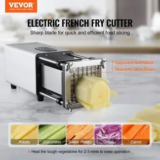 VEVOR Elektrischer Pommes Frites Schneider Kartoffelschneider mit 1/2-Zoll- und 3/8-Zoll-Klingen Edelstahl, Kartoffelschneider und Zerkleinerer mit Anti-Rutsch-Füßen, für Kartoffeln Gemüse Silber VEVOR Elektrischer Pommes Frites Schneider Kartoffelschneider mit 1/2-Zoll- und 3/8-Zoll-Klingen Edelstahl, Kartoffelschneider und Zerkleinerer mit Anti-Rutsch-Füßen, für Kartoffeln Gemüse Silber