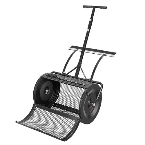 VEVOR Kompoststreuer 76,5 L, 61 cm Torfstreuer mit Schiebe-/Ziehgriff, Torfmoosstreuer 4-Fach Höhenverstellbar, Pulverbeschichtete Stahl-Kompostrolle, Miststreuer zum Pflanzen & Aussäen, Schwarz – Bild 8