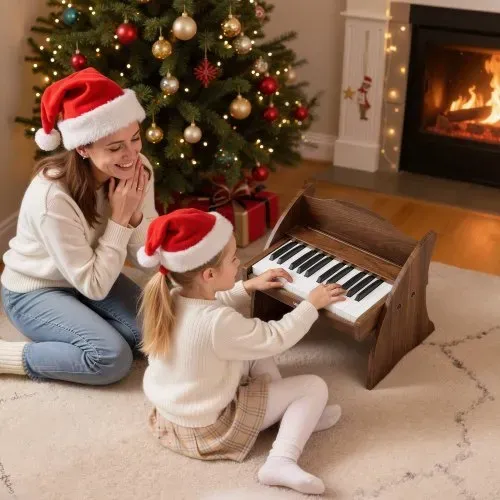 VEVOR Kinder-Keyboard, 25 Tasten, E-Piano, Holzklavier für Kinder ab 3 Jahren, Musikispielzeug mit Realistischem Klang, Dual-Power, Einstellbare Lautstärke, Musikalische Früherziehung, Walnussholz – Bild 7