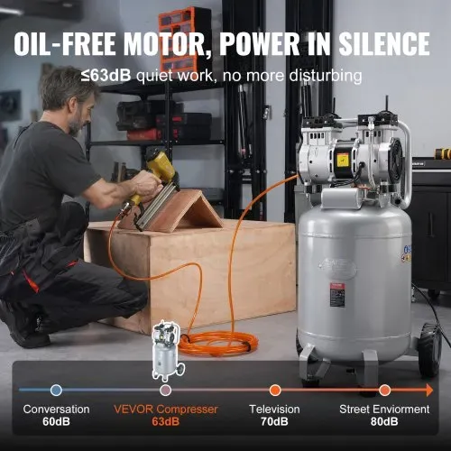 VEVOR Luftkompressor 49L Flüsterkompressor 2HP Luftpumpe ölfrei 8bar Kompressor Einphasig Geräuschpegel ≤63dB Ideal zum Aufpumpen von Reifen Autoreparaturen Malerarbeiten Holzarbeiten – Bild 2