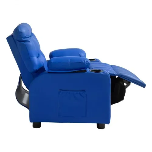 VEVOR Kindersofa mit Getränkehaltern und Seitentaschen, Kindersessel mit 107° bis 126° Verstellbarer Rückenlehne & Fußstütze, Liegesessel aus PU-Leder mit Fußstütze, Geeignet für Kinder (Blau) – Bild 10