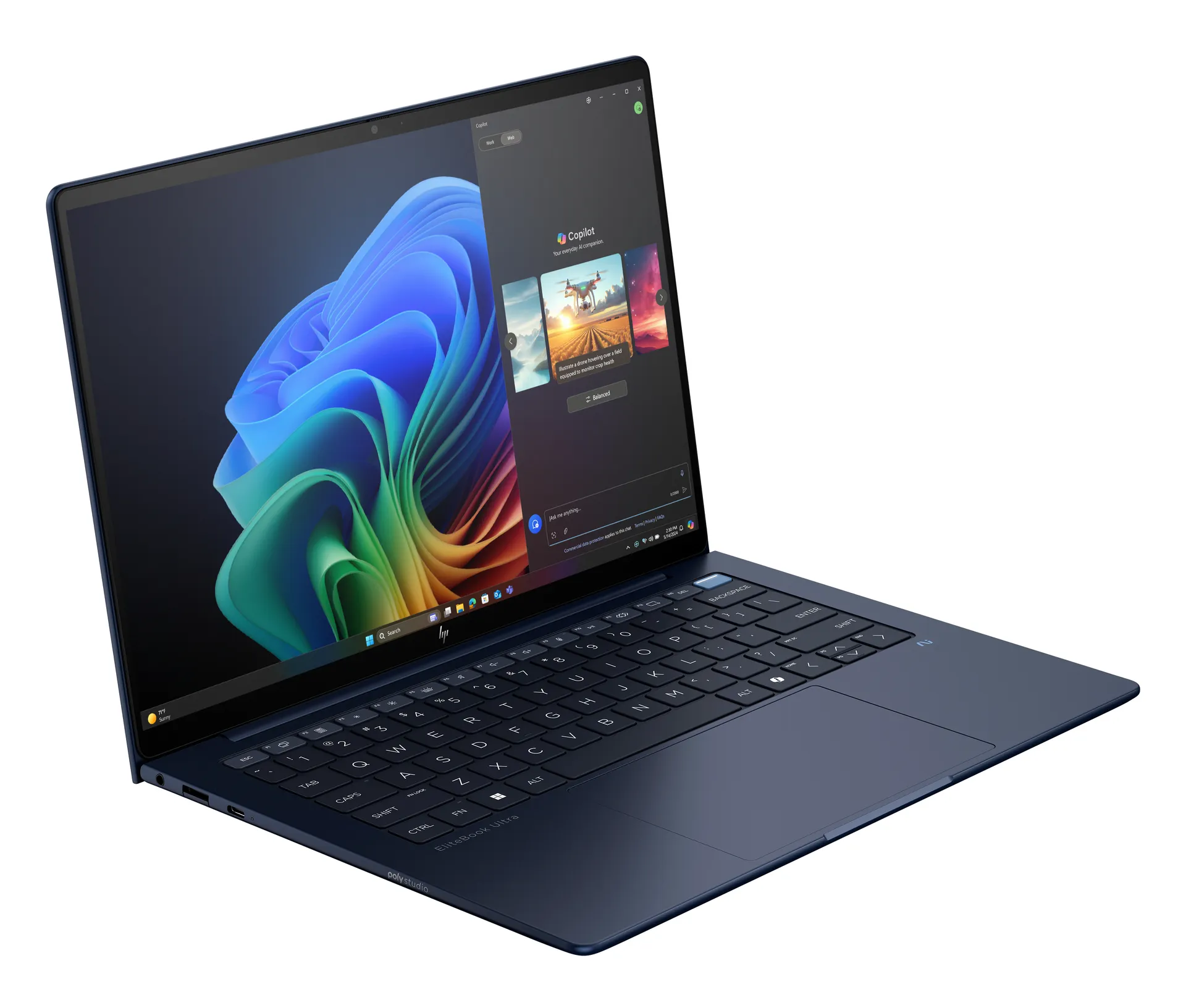 HP EliteBook Ultra G1i Next Gen AI PC Wolf Pro Security Edition Copilot+ PC Intel Core Ultra 5 228V Laptop 35,6 cm (14") Touchscreen 2.8K 32 GB LPDDR5x-SDRAM 512 GB SSD Wi-Fi 7 (802.11be) Windows 11 Pro Blau – Bild 2