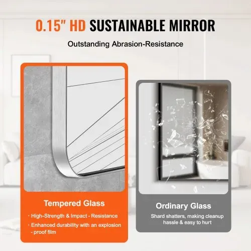 VEVOR Wandspiegel Schminkspiegel Badezimmerspiegel 762 x 559 x 25 mm rechteckiger Spiegel, Rahmen aus Aluminiumlegierung Spiegel mit Z-förmiger Halterung für Badezimmer Schlafzimmer Wohnzimmer – Bild 2