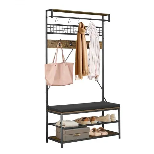 VEVOR Flurgarderobe 1015 x 400 x 1830 mm, Garderobenständer mit Schuhbank & Schuhablage (2 Ebenen), Freistehend Garderobe mit Metallgitter & Kleiderstange, Ideal für Eingangsbereich, Schlafzimmer – Bild 9