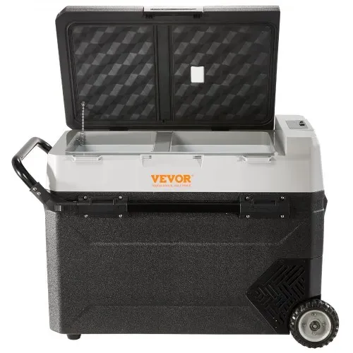 VEVOR Camping Kühlschrank 53 L Kühlbox, 12 / 24 V Rollbare Elektrische Gefrierbox 2 in 1 Doppelzone, Auto Kühlschrank Kompressor zum Warmhalten und Kühlen 60 W Tragbar Handgriff Boot, Lkw, Mobil Grau – Bild 9