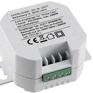 Funk-Empfänger für „Pilota Casa“ 1-Kanal max. 2300W, ERSETZT einen Schalter Funk-Empfänger für „Pilota Casa“ 1-Kanal max. 2300W, ERSETZT einen Schalter