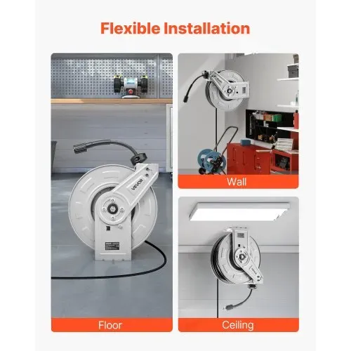 VEVOR Hochdruckreiniger-Schlauchtrommel, 19,8 m x 6,35 mm, Schlauchtaufroller aus Stahl, 220 bar max., automatisches Aufrollen, flexible Wand-/Bodenmontage für Autowäsche, Garten, Bodenreinigung – Bild 5